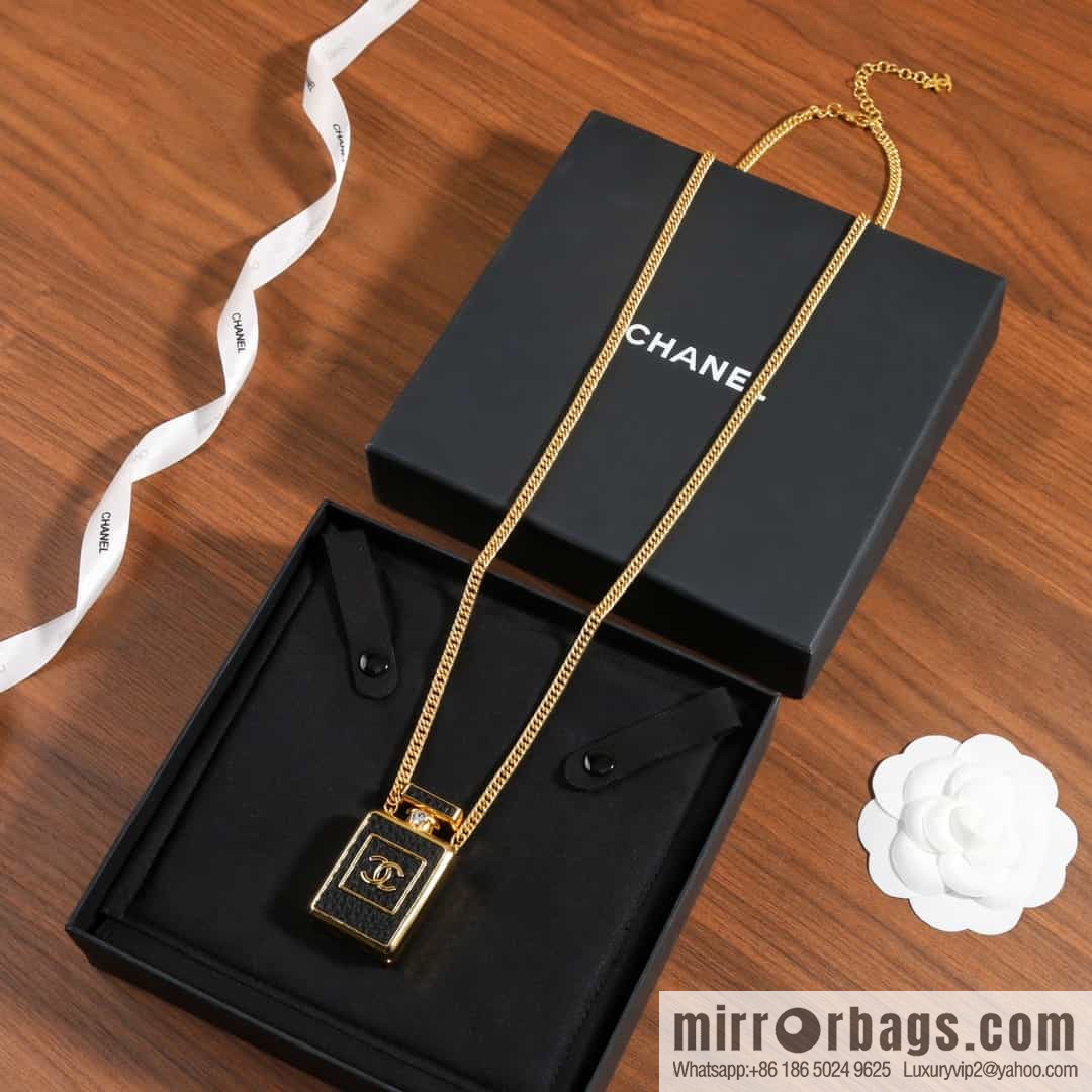 New ☑️ CHANEL CHANEL black leather perfume bottle necklace sweater chain