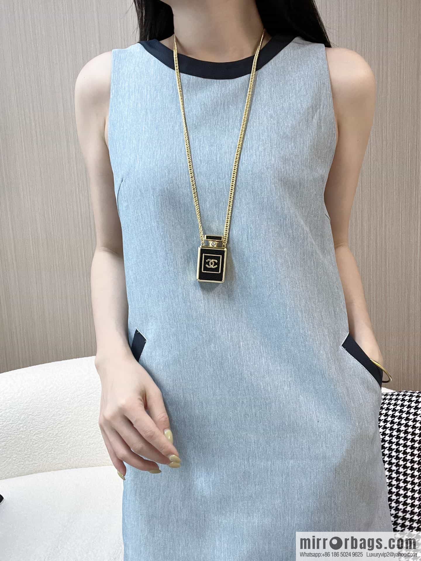 New ☑️ CHANEL CHANEL black leather perfume bottle necklace sweater chain