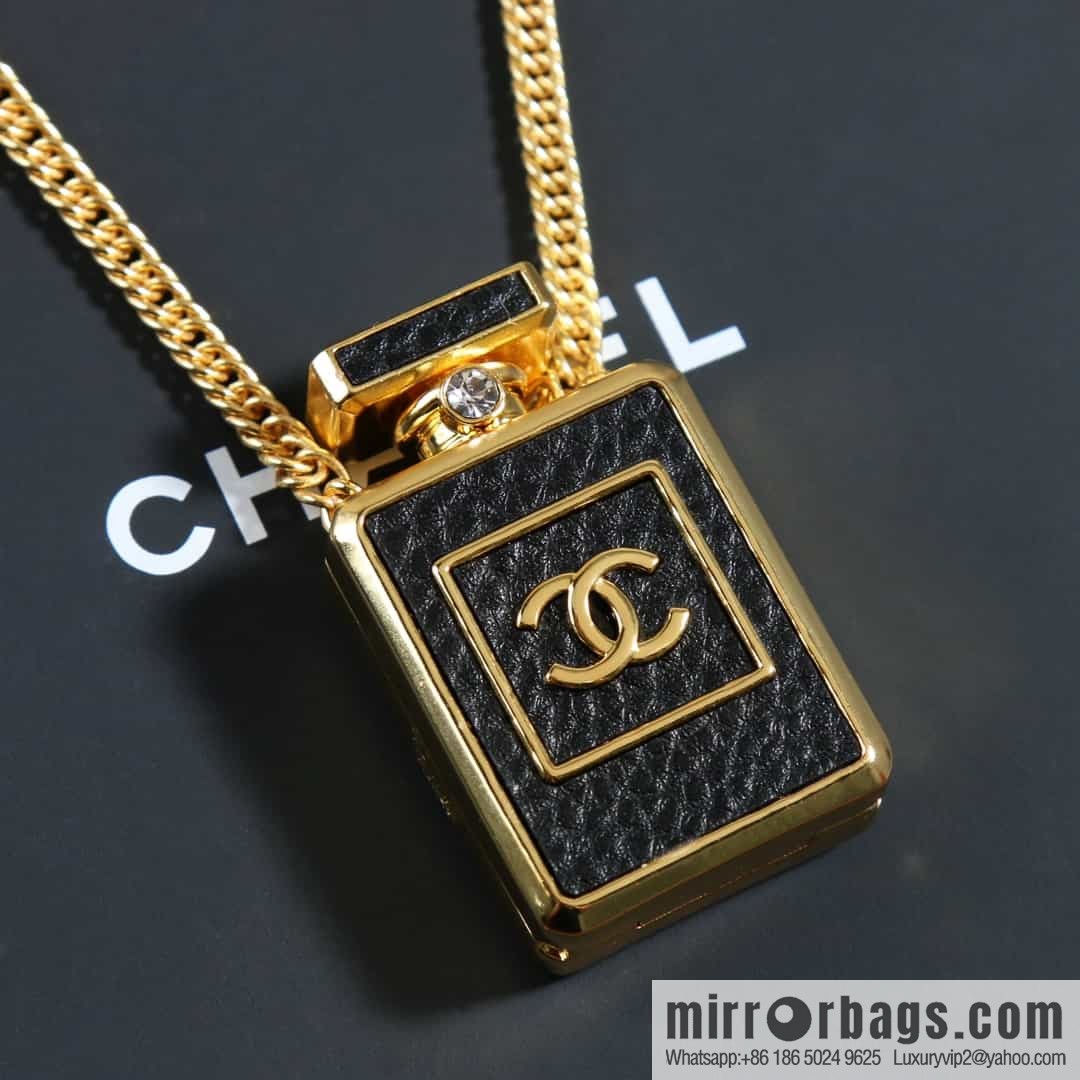 New ☑️ CHANEL CHANEL black leather perfume bottle necklace sweater chain