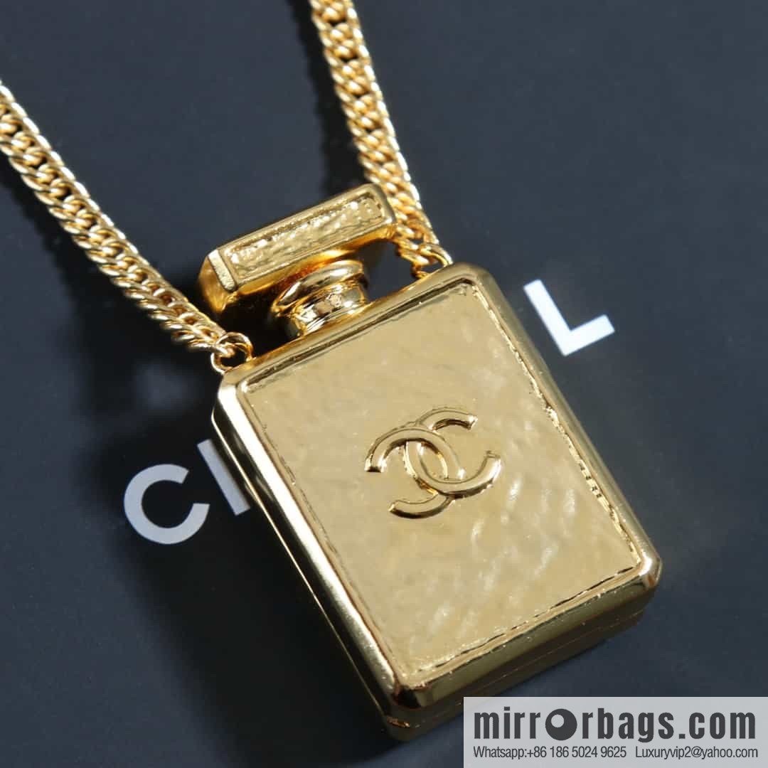 New ☑️ CHANEL CHANEL black leather perfume bottle necklace sweater chain