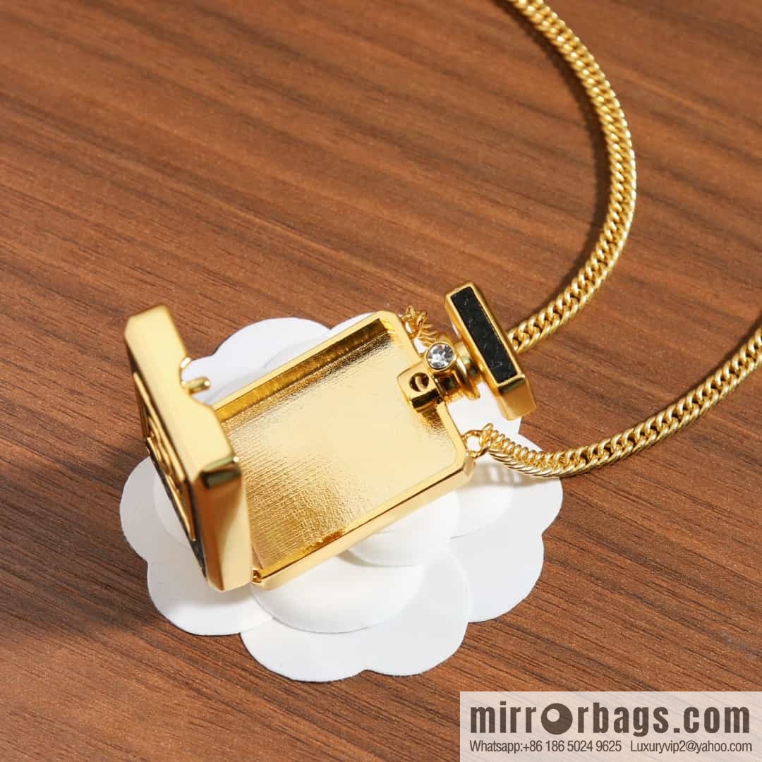 New ☑️ CHANEL CHANEL black leather perfume bottle necklace sweater chain