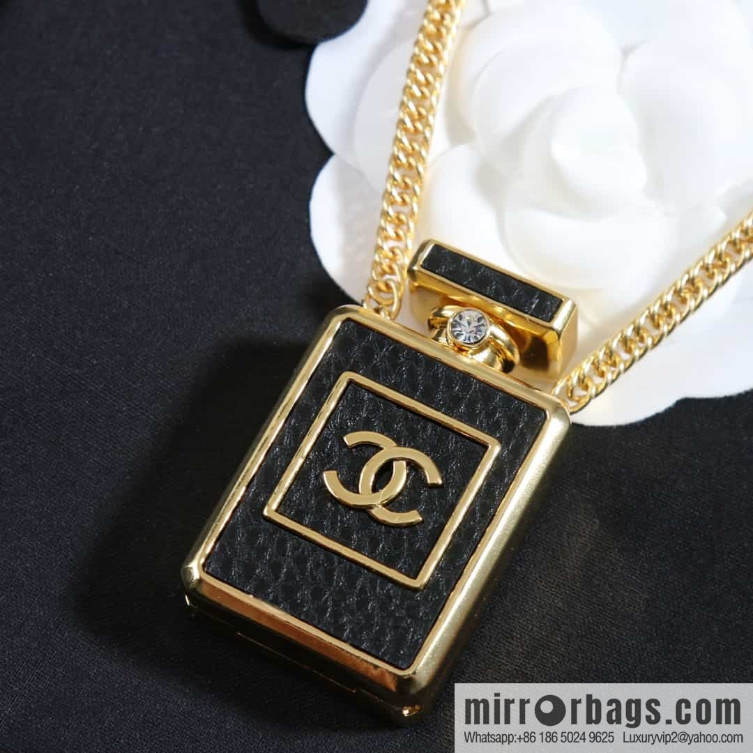 New ☑️ CHANEL CHANEL black leather perfume bottle necklace sweater chain