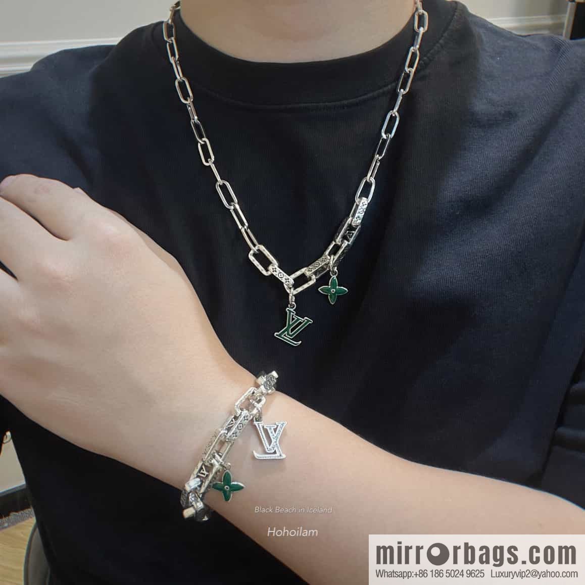 Louis Vuitton Louis Vuitton Green Medieval Series Letter LV Clover Necklace, Bracelet