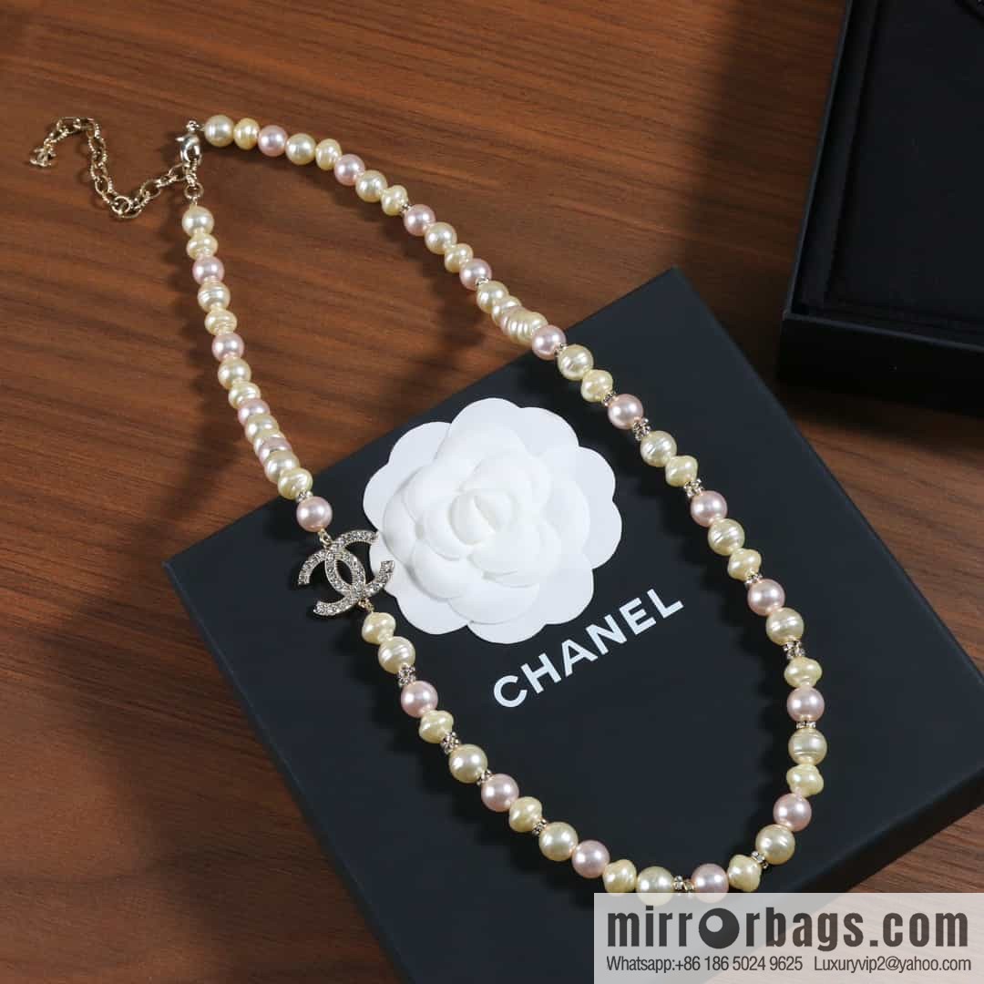 New ☑️ Chanel Full Diamond Double C Natural Pearl Necklace Sweater Chain