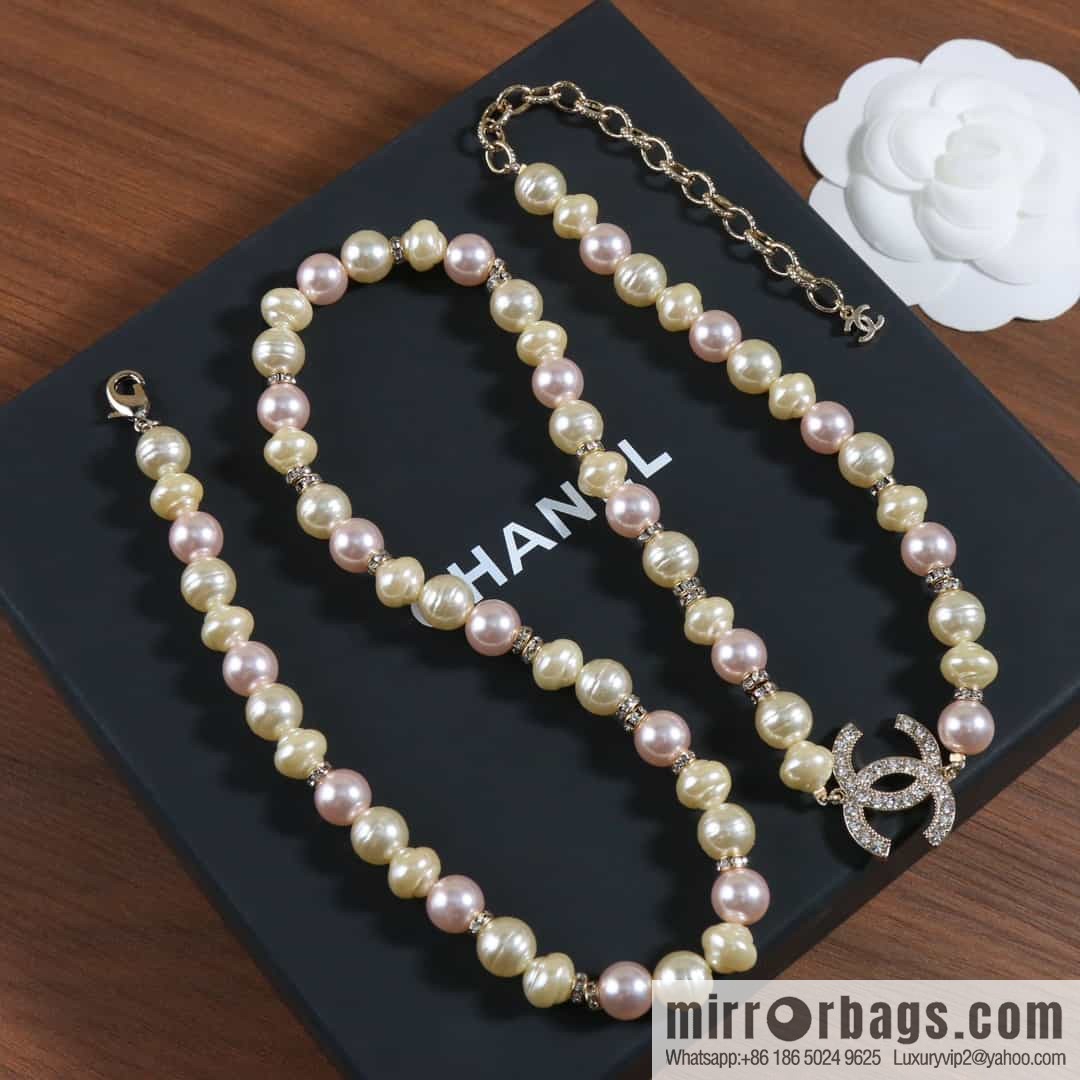 New ☑️ Chanel Full Diamond Double C Natural Pearl Necklace Sweater Chain