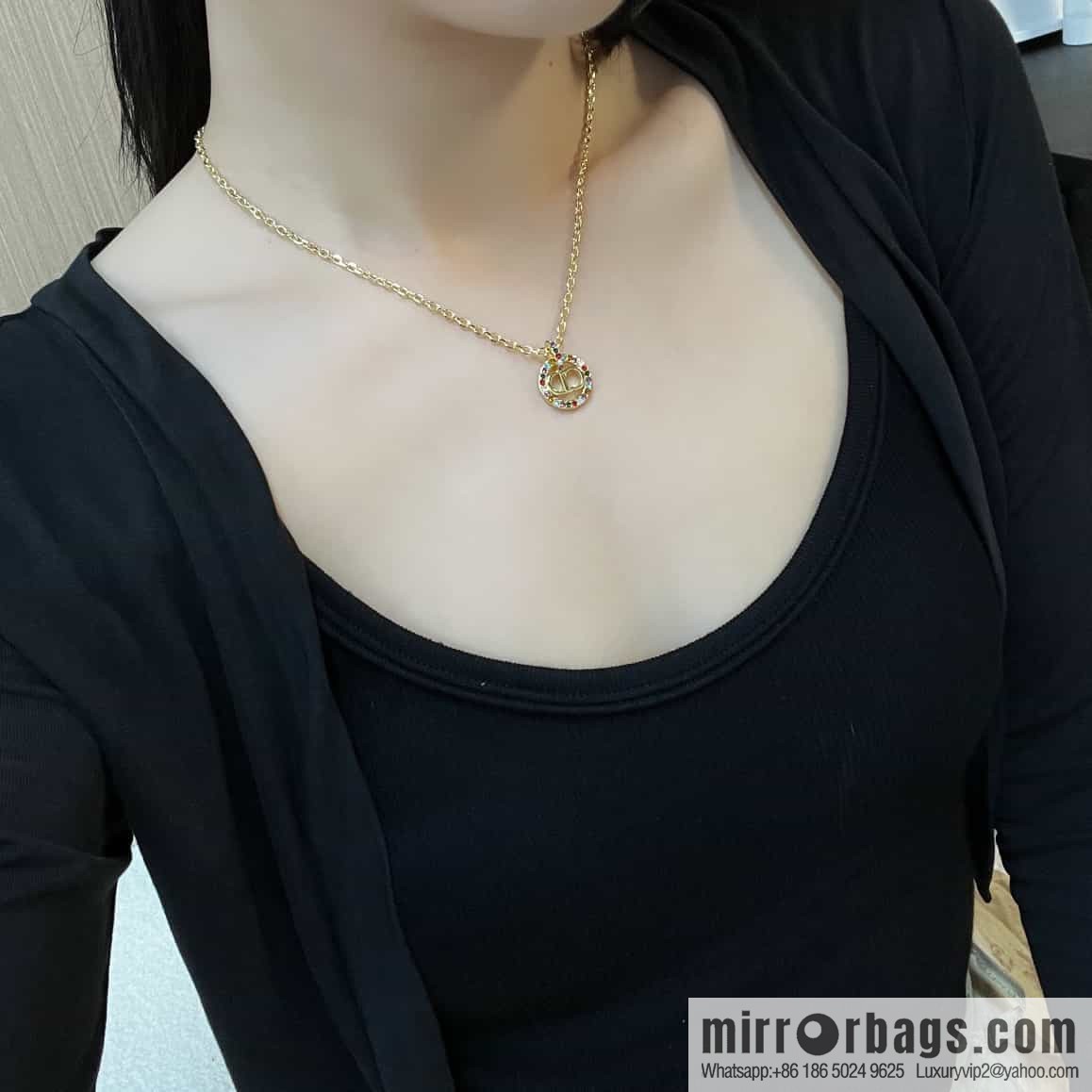 New ☑️ DIOR Diamond Round CD Necklace