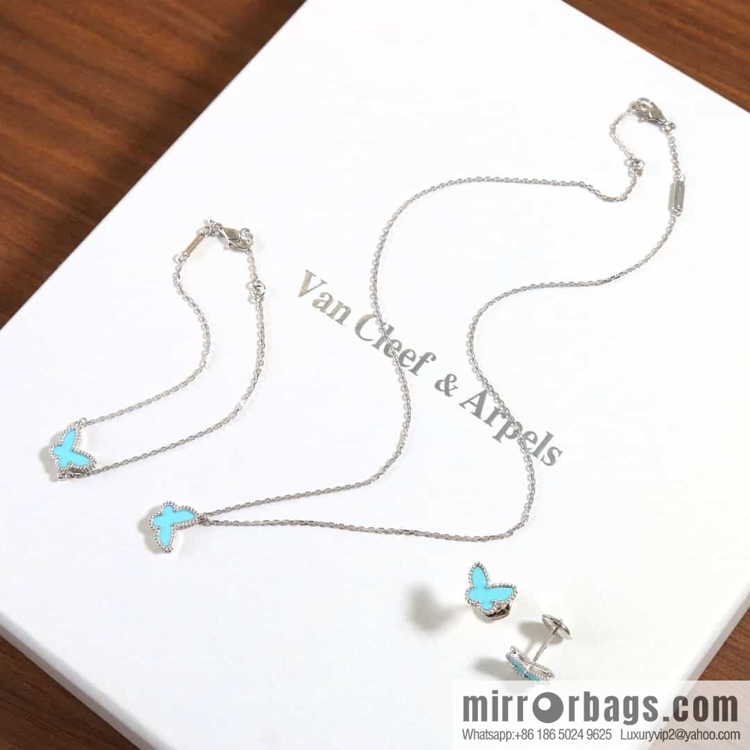Van Cleef & Arpels Sweet Alhambra mini turquoise butterfly necklace, bracelet, stud earrings