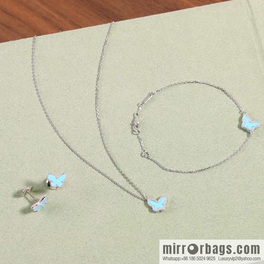 Van Cleef & Arpels Sweet Alhambra mini turquoise butterfly necklace, bracelet, stud earrings