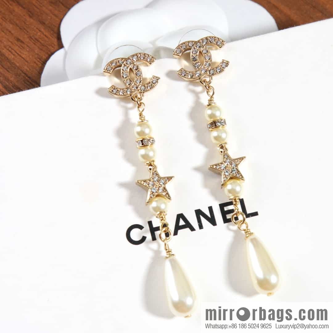 New ☑️ chanel c4 double c pearl star stud earrings