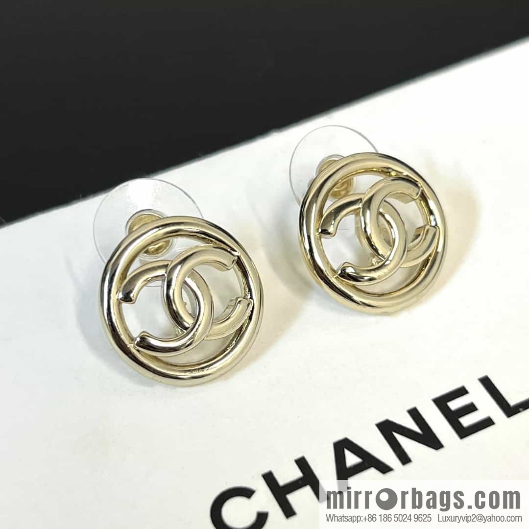 New ☑️ Chanel c1 double c gold round hollow stud earrings