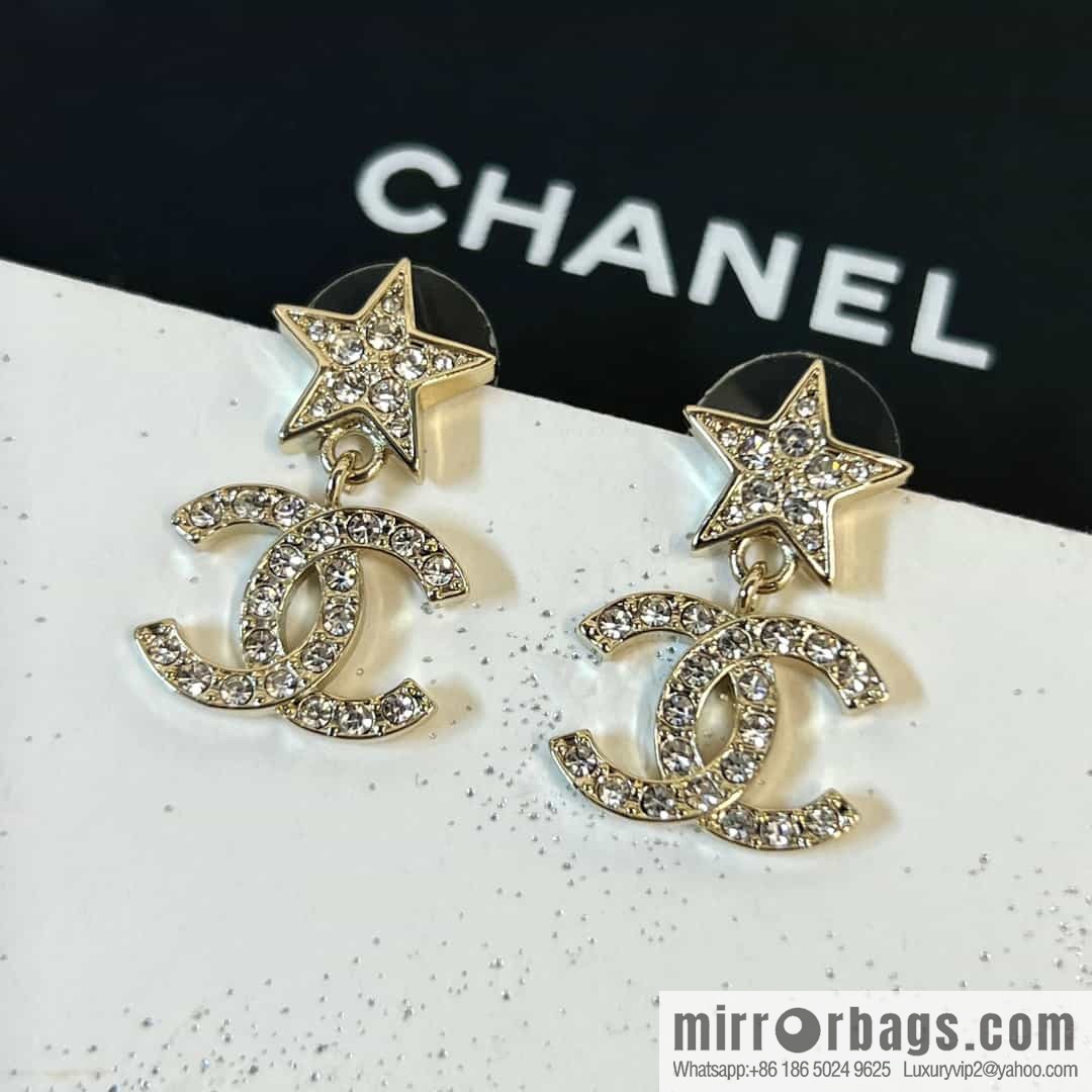 New ☑️ chanel c2 double c gold star pentagram earrings