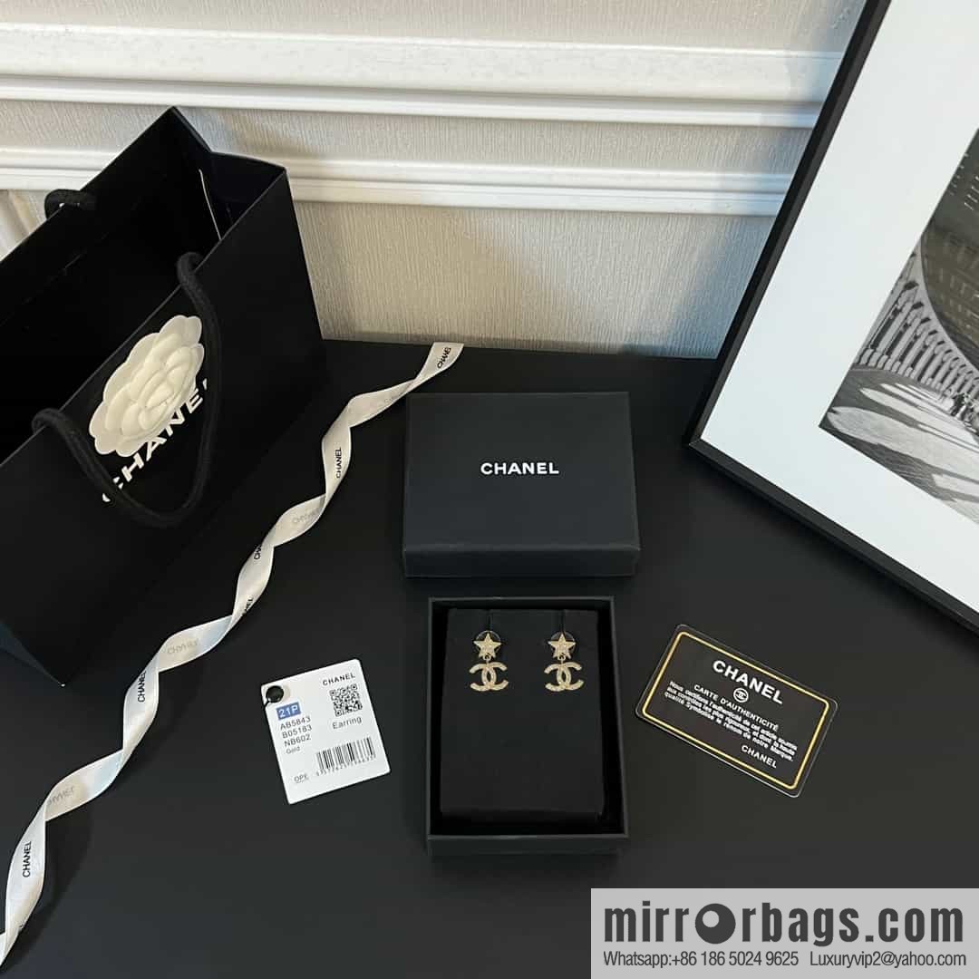 New ☑️ chanel c2 double c gold star pentagram earrings