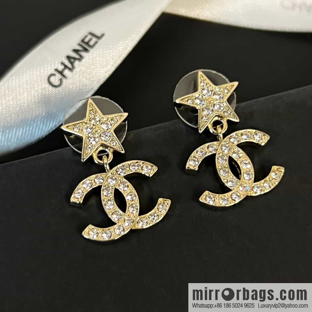 New ☑️ chanel c2 double c gold star pentagram earrings