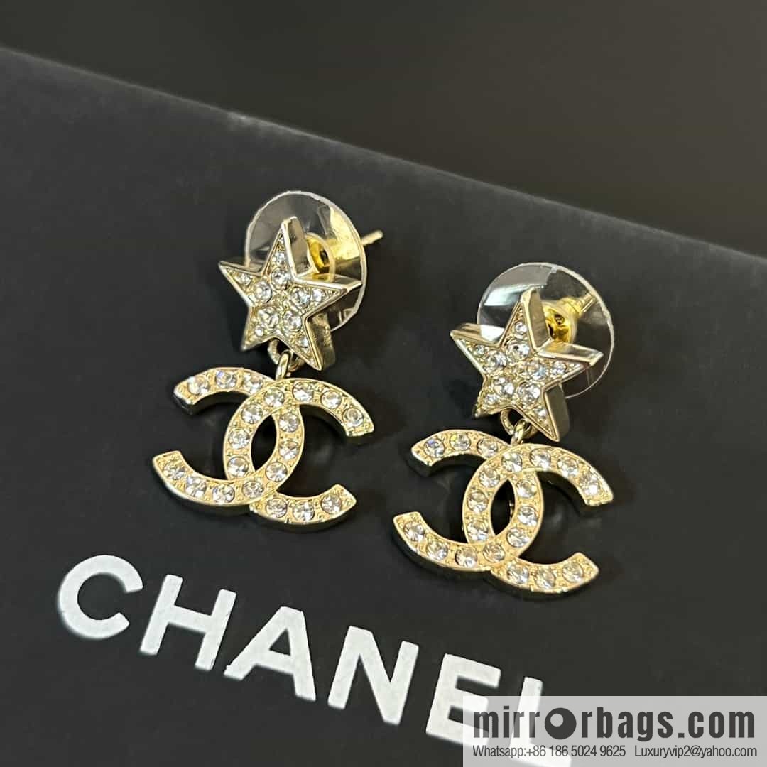 New ☑️ chanel c2 double c gold star pentagram earrings