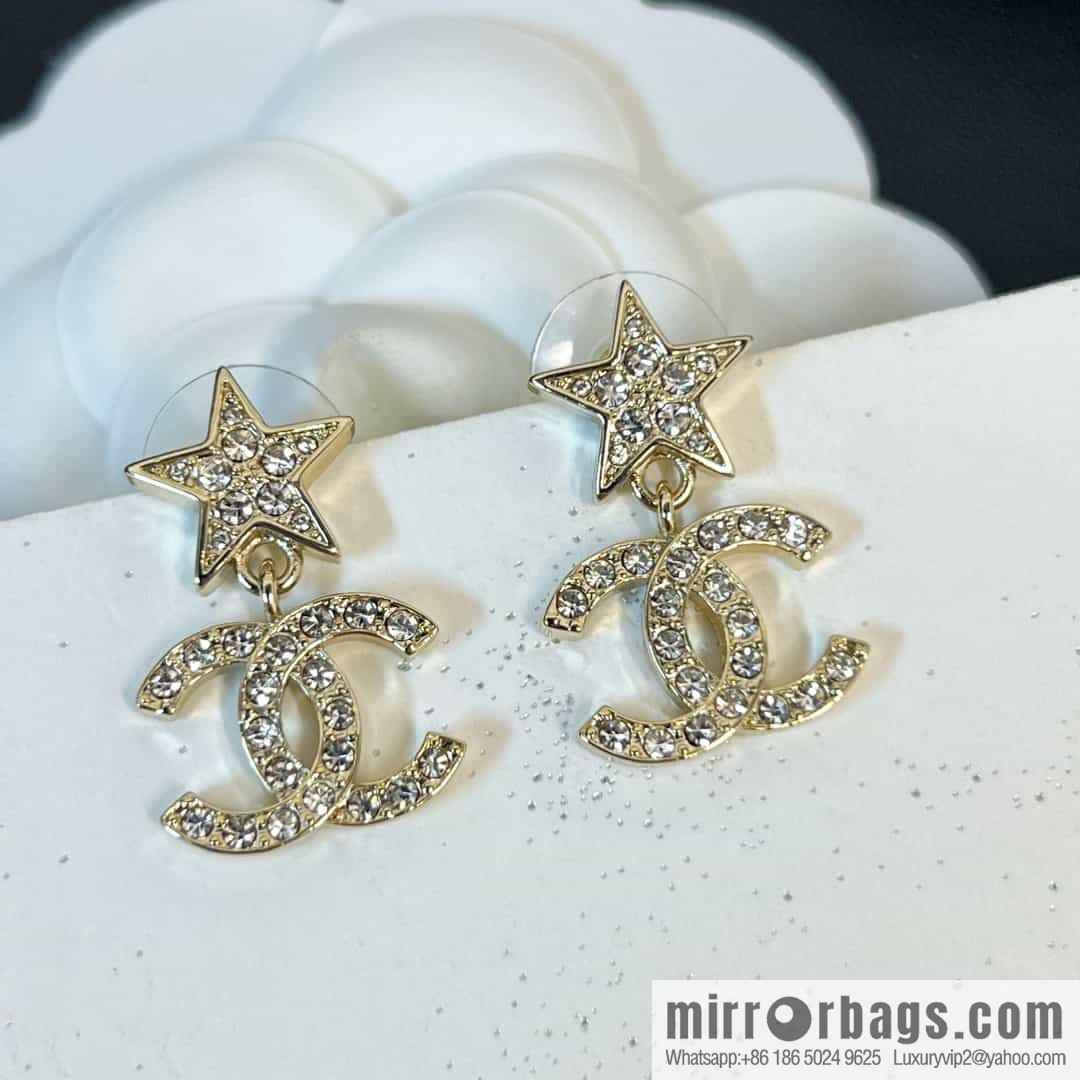 New ☑️ chanel c2 double c gold star pentagram earrings