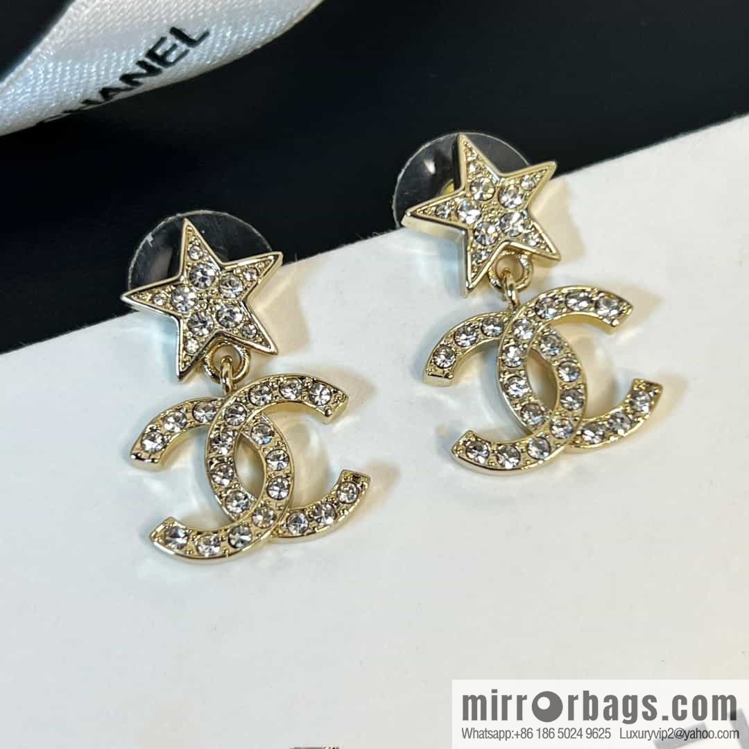 New ☑️ chanel c2 double c gold star pentagram earrings