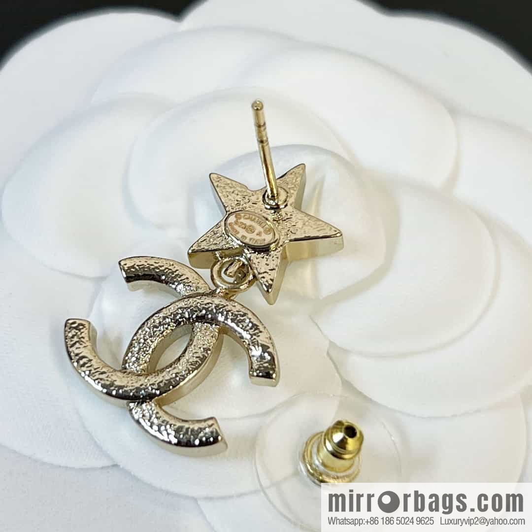 New ☑️ chanel c2 double c gold star pentagram earrings