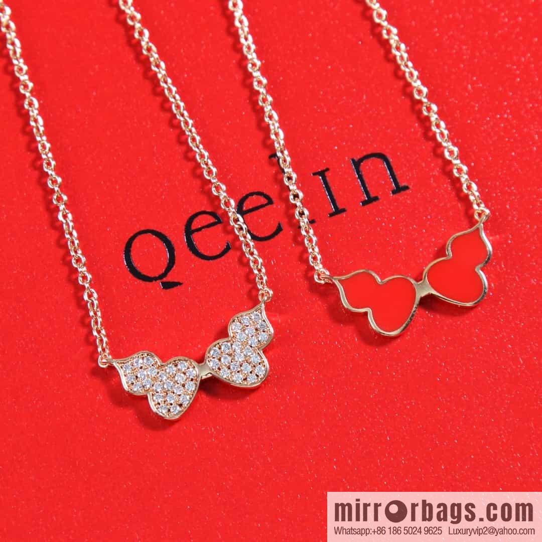 Qeelin Kirin Wulu Rose Gold HyCeram ® Double Gourd Necklace