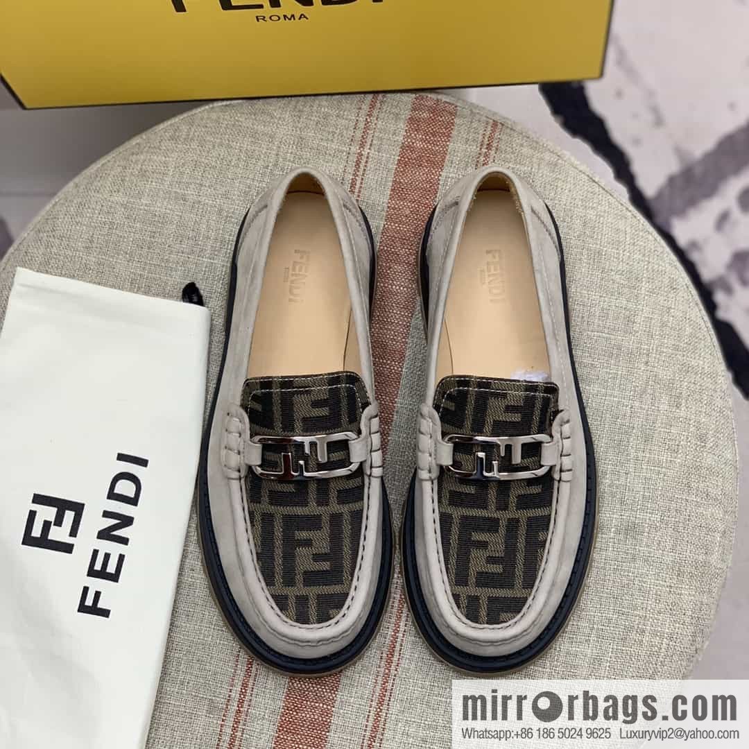Fendi leather material. Brown and tobacco yellow FF jacquard men's loafers