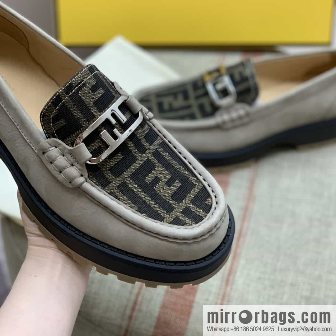 Fendi leather material. Brown and tobacco yellow FF jacquard men's loafers