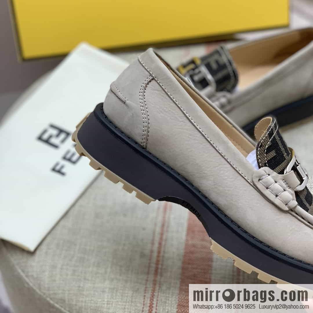 Fendi leather material. Brown and tobacco yellow FF jacquard men's loafers