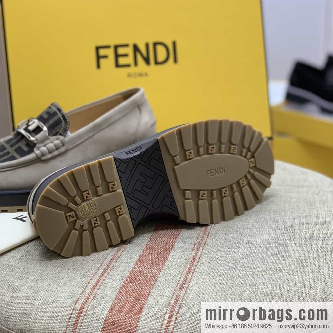 Fendi leather material. Brown and tobacco yellow FF jacquard men's loafers