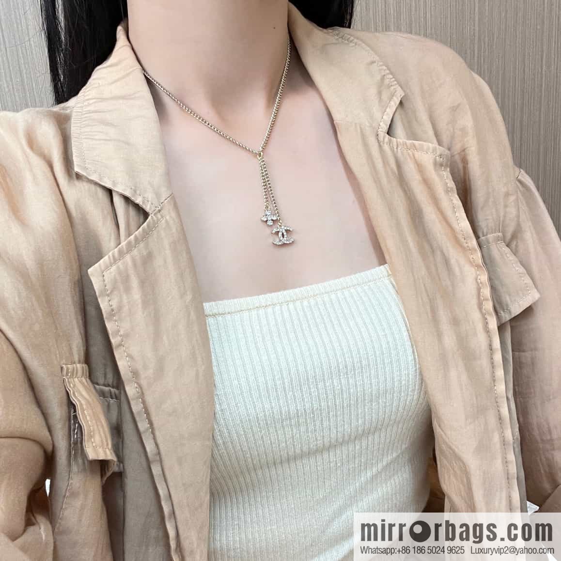 New ☑️ Chanel double c rhombus full diamond tassel necklace