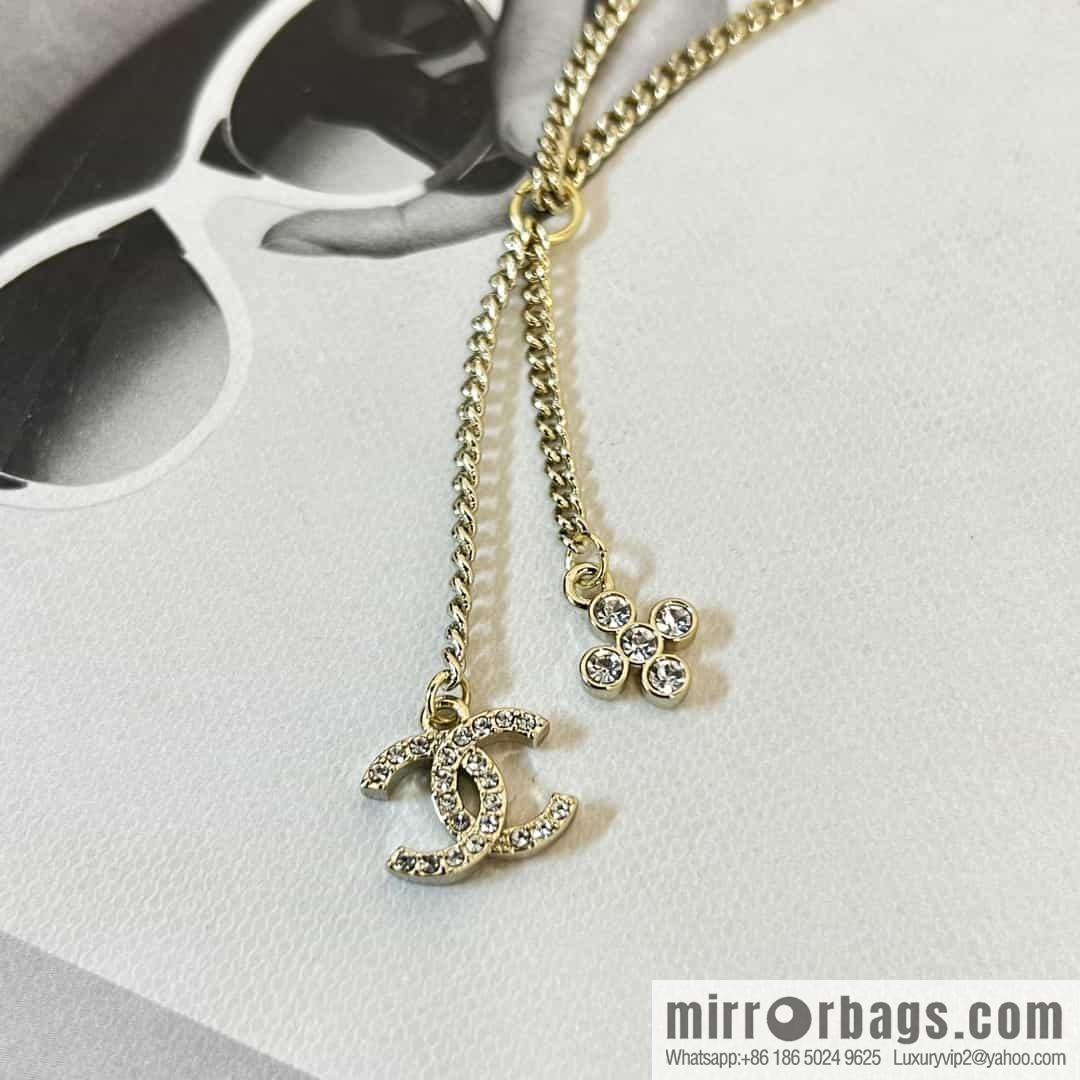 New ☑️ Chanel double c rhombus full diamond tassel necklace