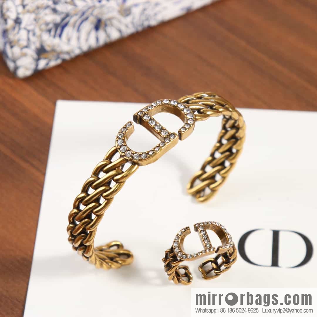 New ☑️ DIOR CD Full Diamond Hollow Opening Bracelet
