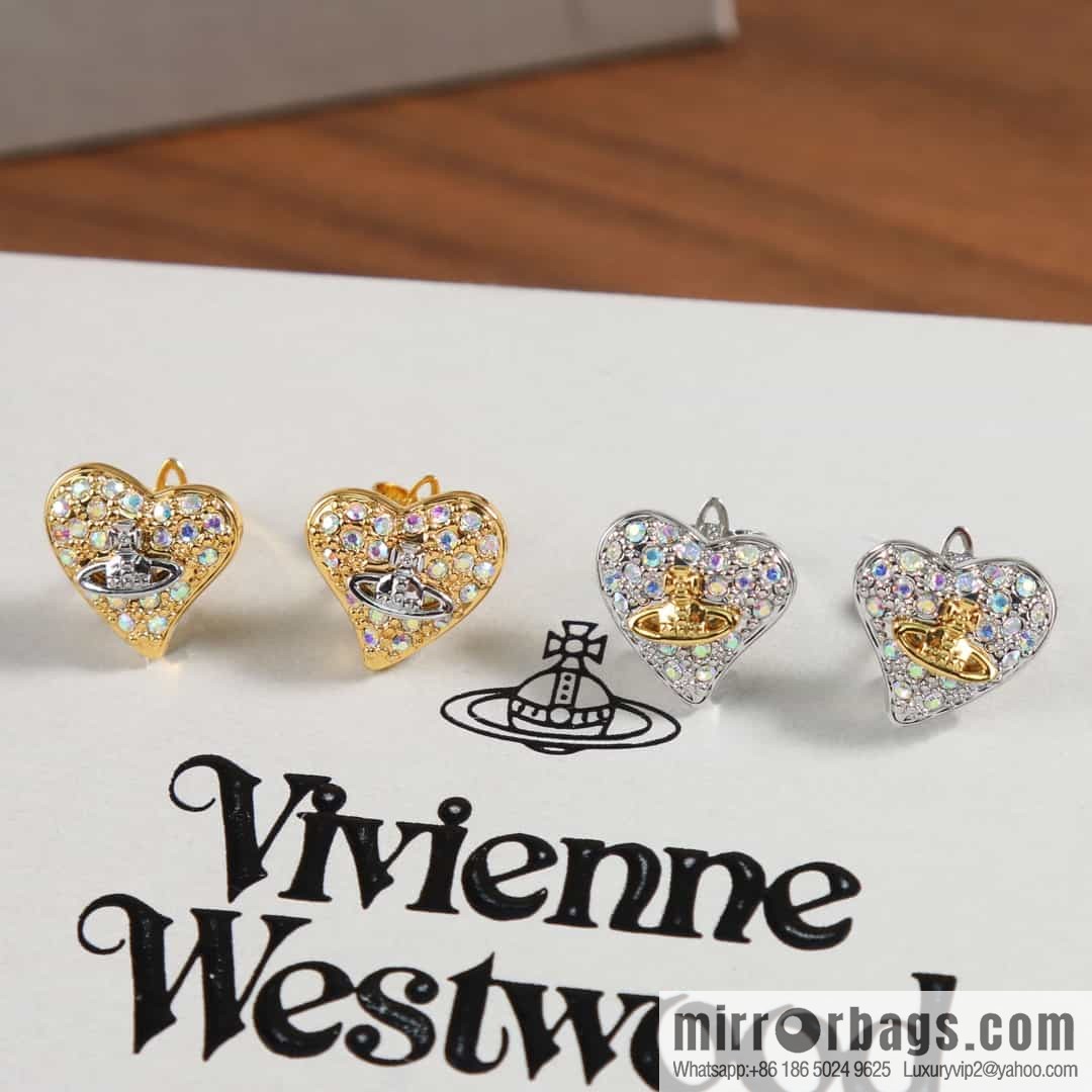 New ☑️ Vivienne Westwood Queen Mother Saturn Love Peach Heart Earrings