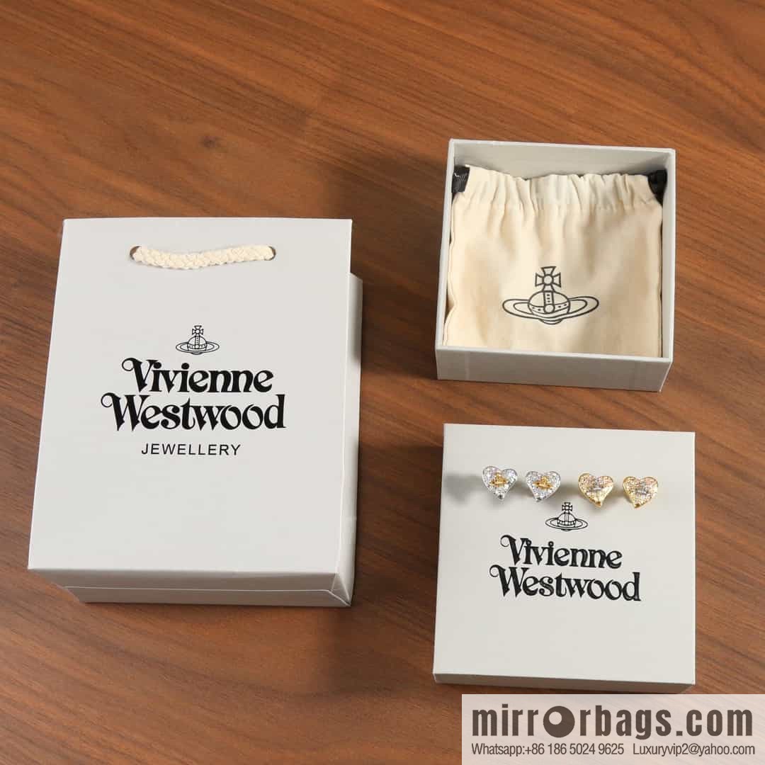 New ☑️ Vivienne Westwood Queen Mother Saturn Love Peach Heart Earrings