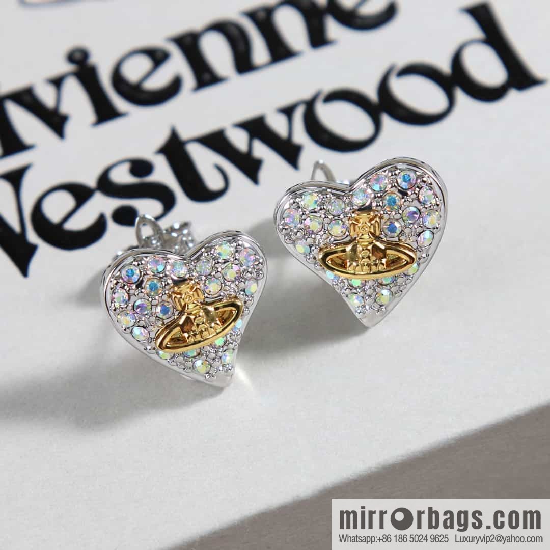 New ☑️ Vivienne Westwood Queen Mother Saturn Love Peach Heart Earrings