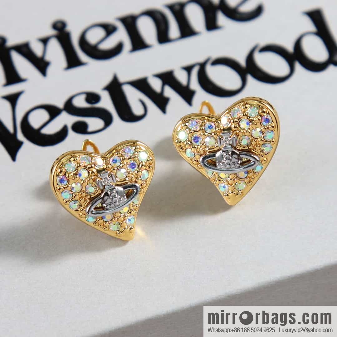New ☑️ Vivienne Westwood Queen Mother Saturn Love Peach Heart Earrings