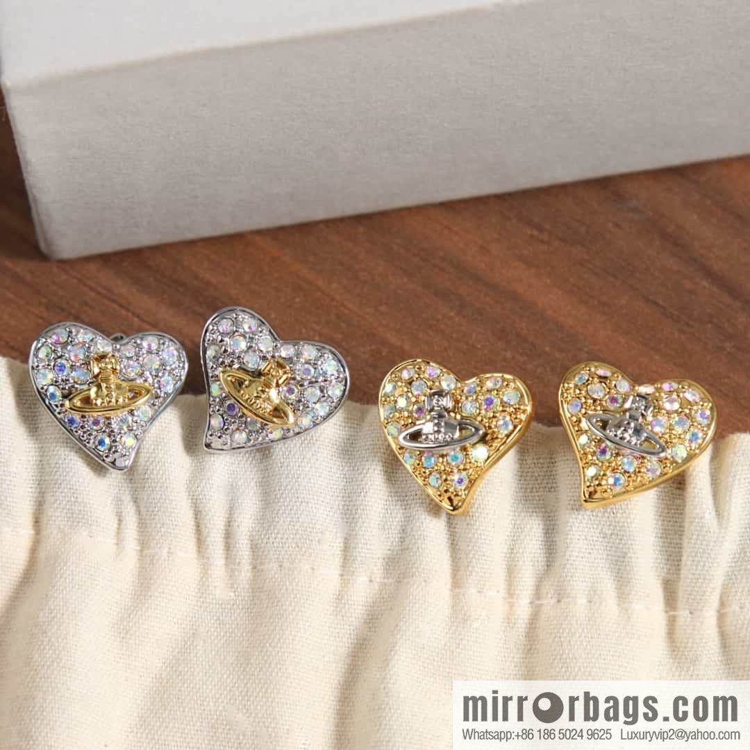 New ☑️ Vivienne Westwood Queen Mother Saturn Love Peach Heart Earrings