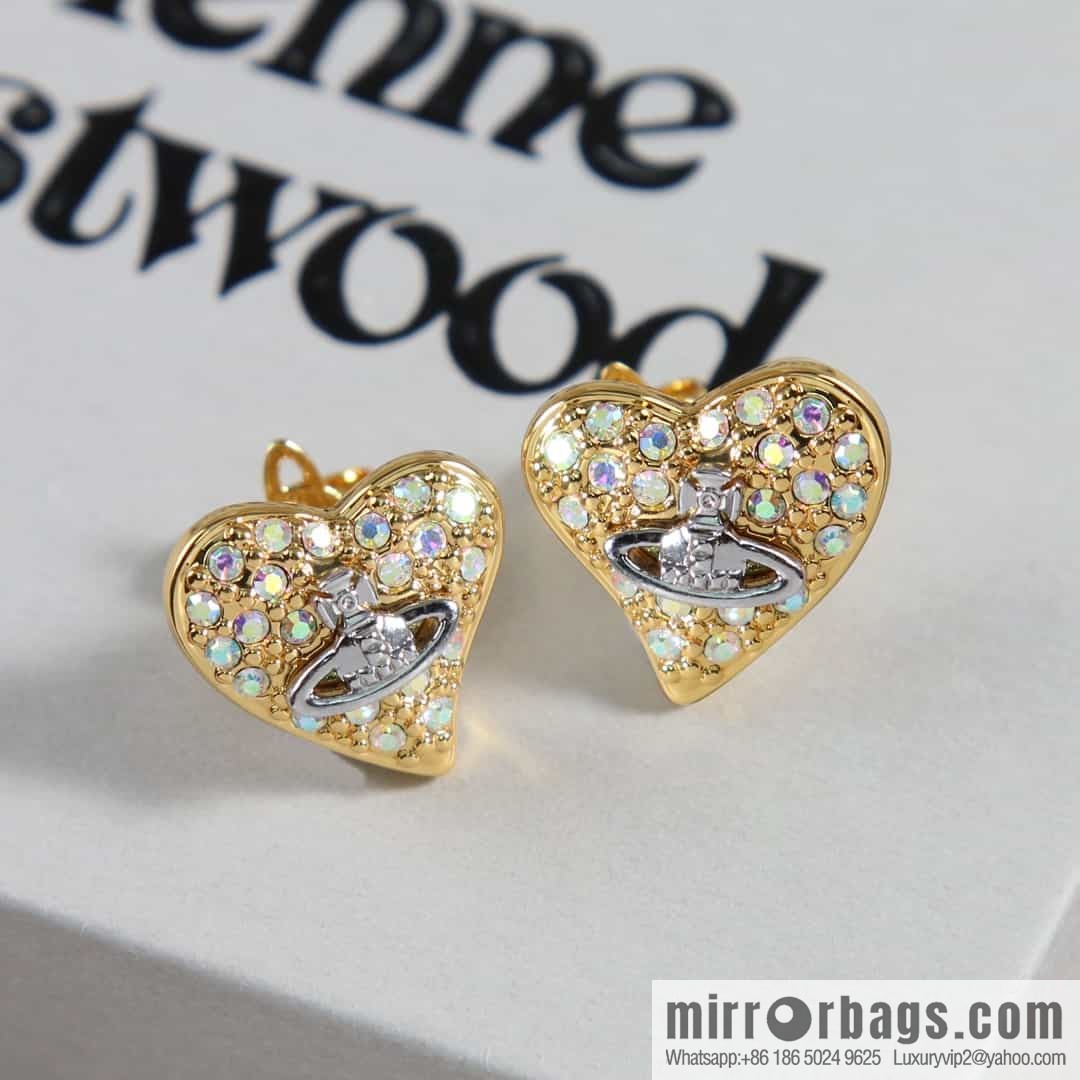 New ☑️ Vivienne Westwood Queen Mother Saturn Love Peach Heart Earrings