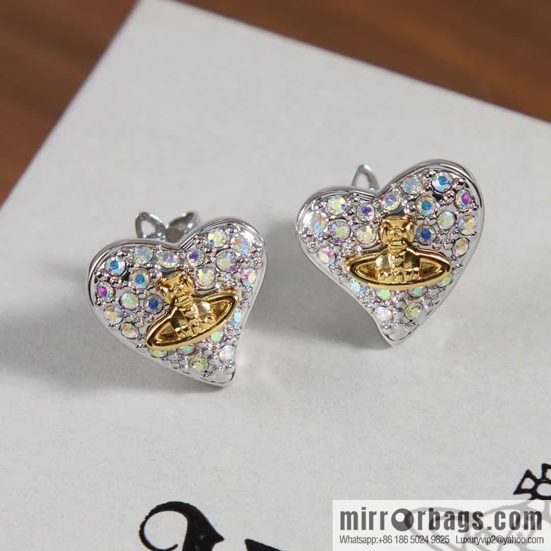 New ☑️ Vivienne Westwood Queen Mother Saturn Love Peach Heart Earrings