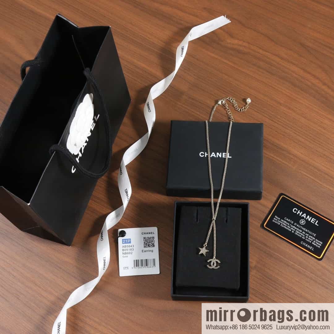 New ☑️ Chanel Full Diamond Double C Pentagram ⭐ Fringe Necklace