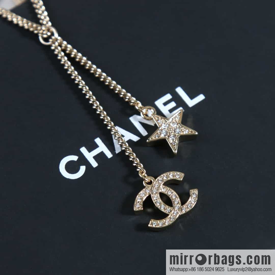New ☑️ Chanel Full Diamond Double C Pentagram ⭐ Fringe Necklace