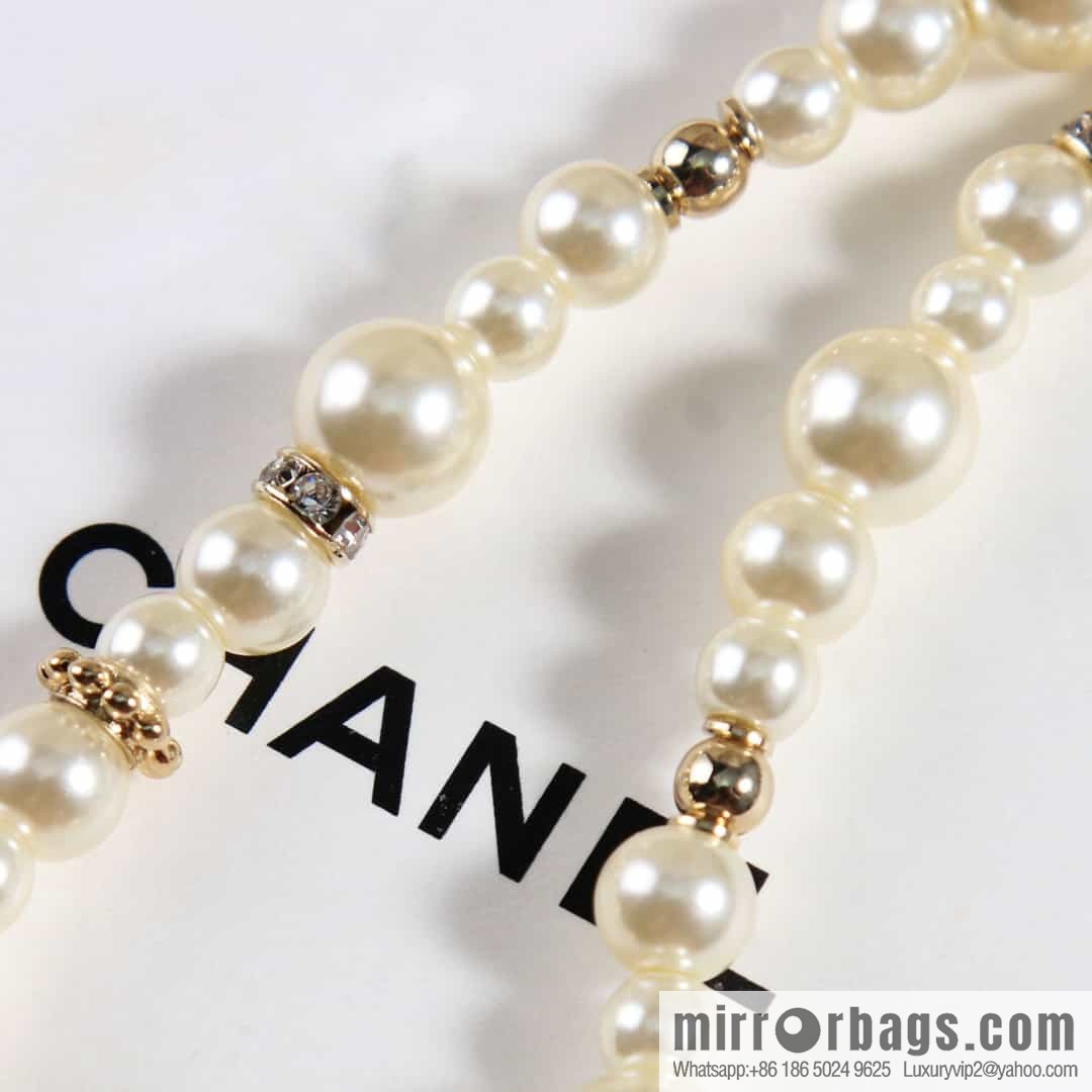 New ☑️ Chanel Full Diamond Double C Pentagram ⭐ Pearl Necklace Necklace