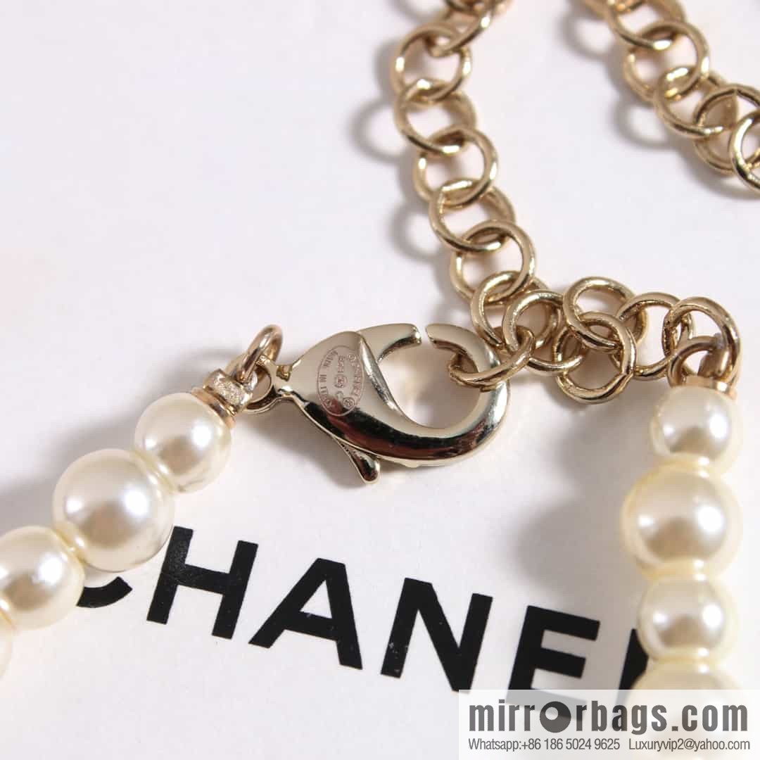 New ☑️ Chanel Full Diamond Double C Pentagram ⭐ Pearl Necklace Necklace