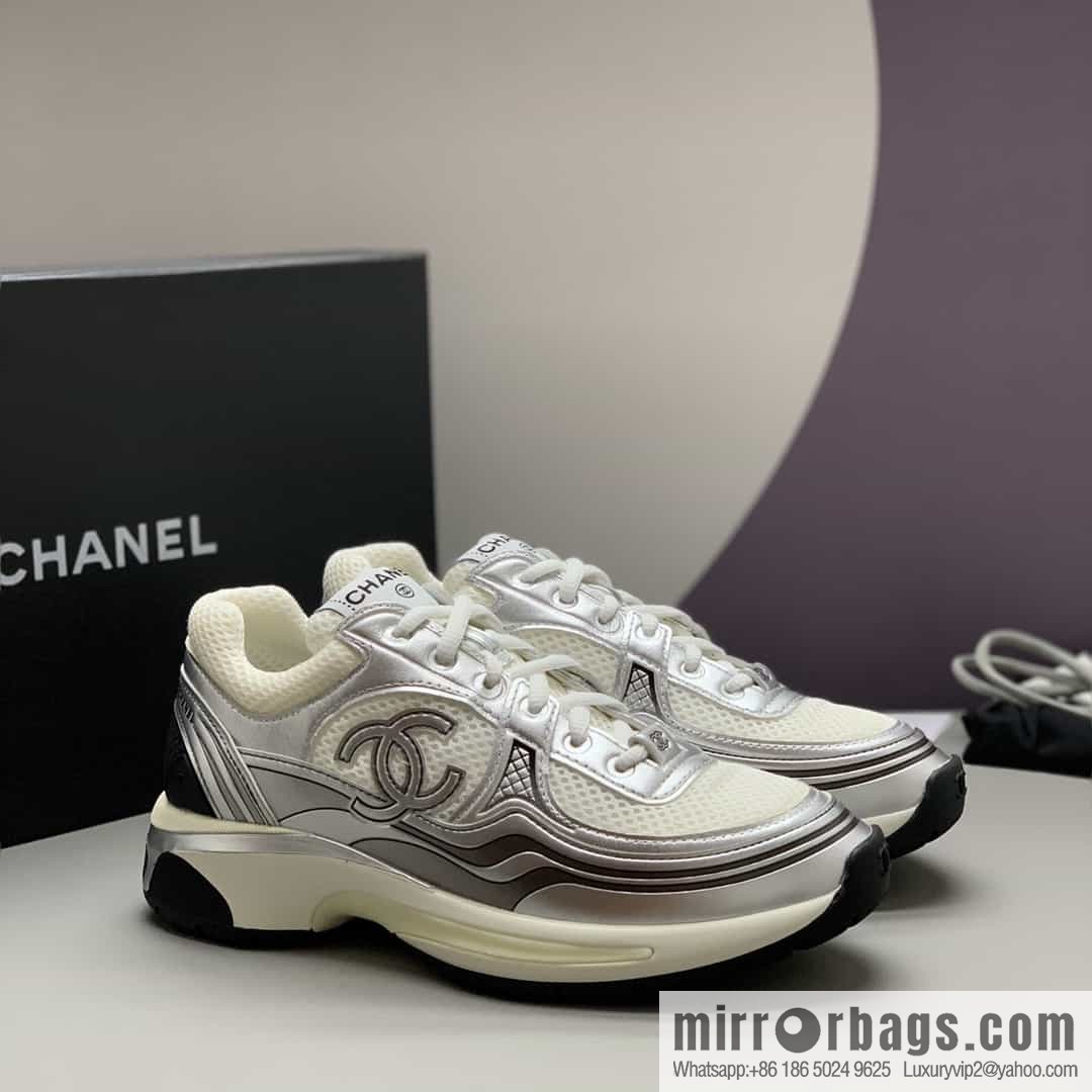 Chanel Chanel metal leather patchwork mesh Xiaoxiang women's sports and leisure shoes