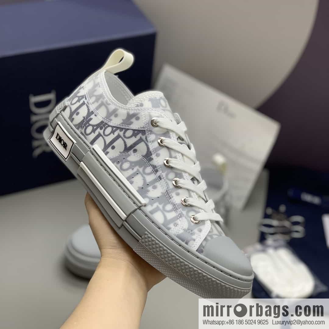 Dior Unisex low-top shoes with clear mesh fabric inserts and grey Oblique printed canvas