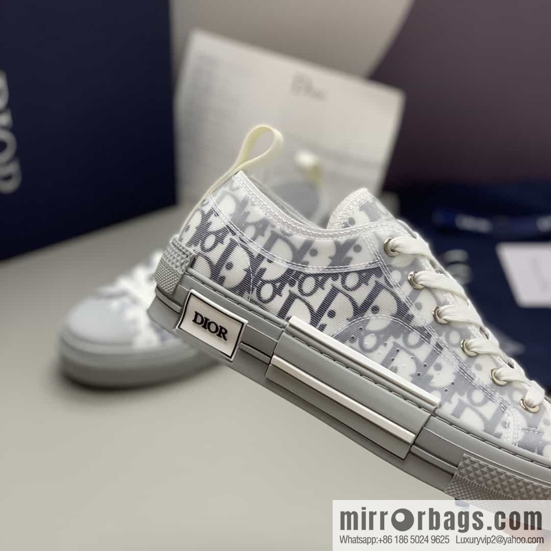 Dior Unisex low-top shoes with clear mesh fabric inserts and grey Oblique printed canvas