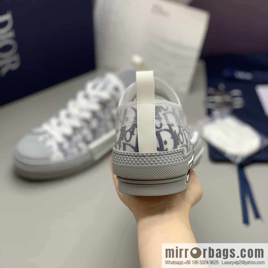 Dior Unisex low-top shoes with clear mesh fabric inserts and grey Oblique printed canvas