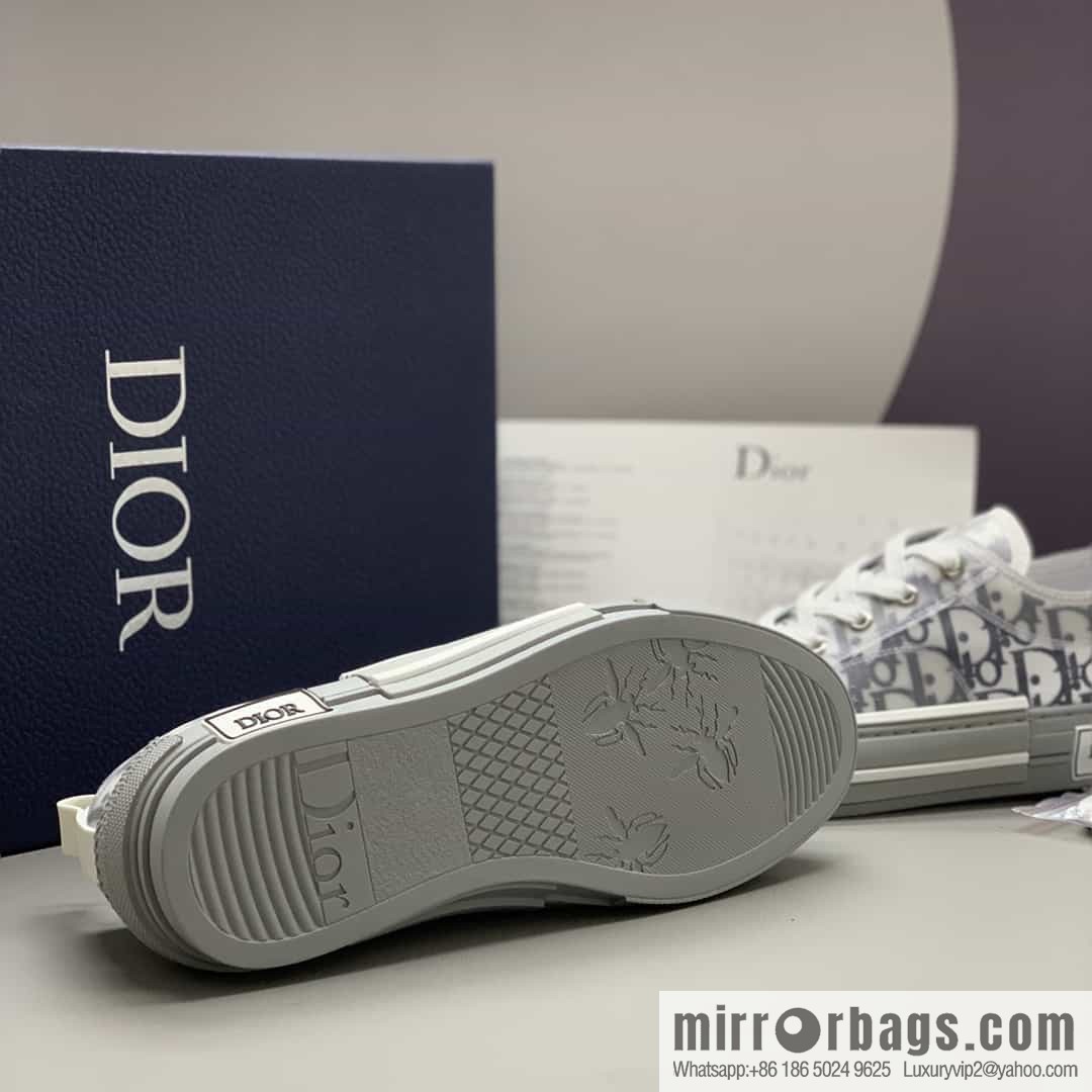Dior Unisex low-top shoes with clear mesh fabric inserts and grey Oblique printed canvas