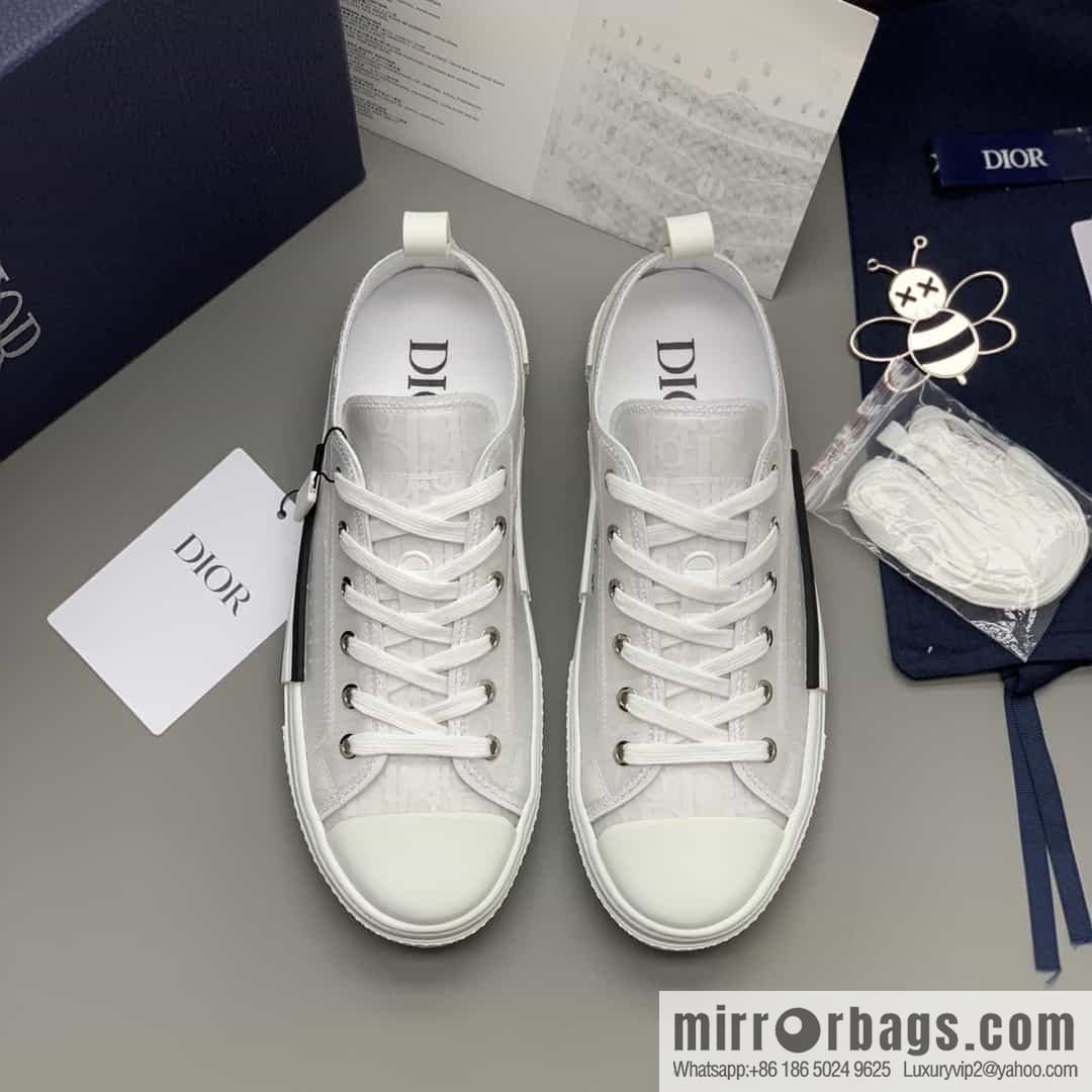 Dior Unisex low-top shoes with clear mesh fabric inserts and grey Oblique printed canvas