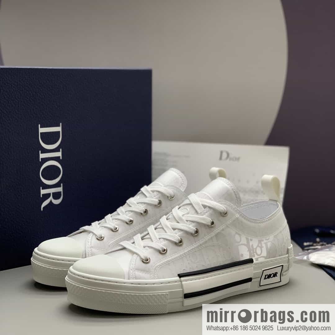 Dior Unisex low-top shoes with clear mesh fabric inserts and grey Oblique printed canvas