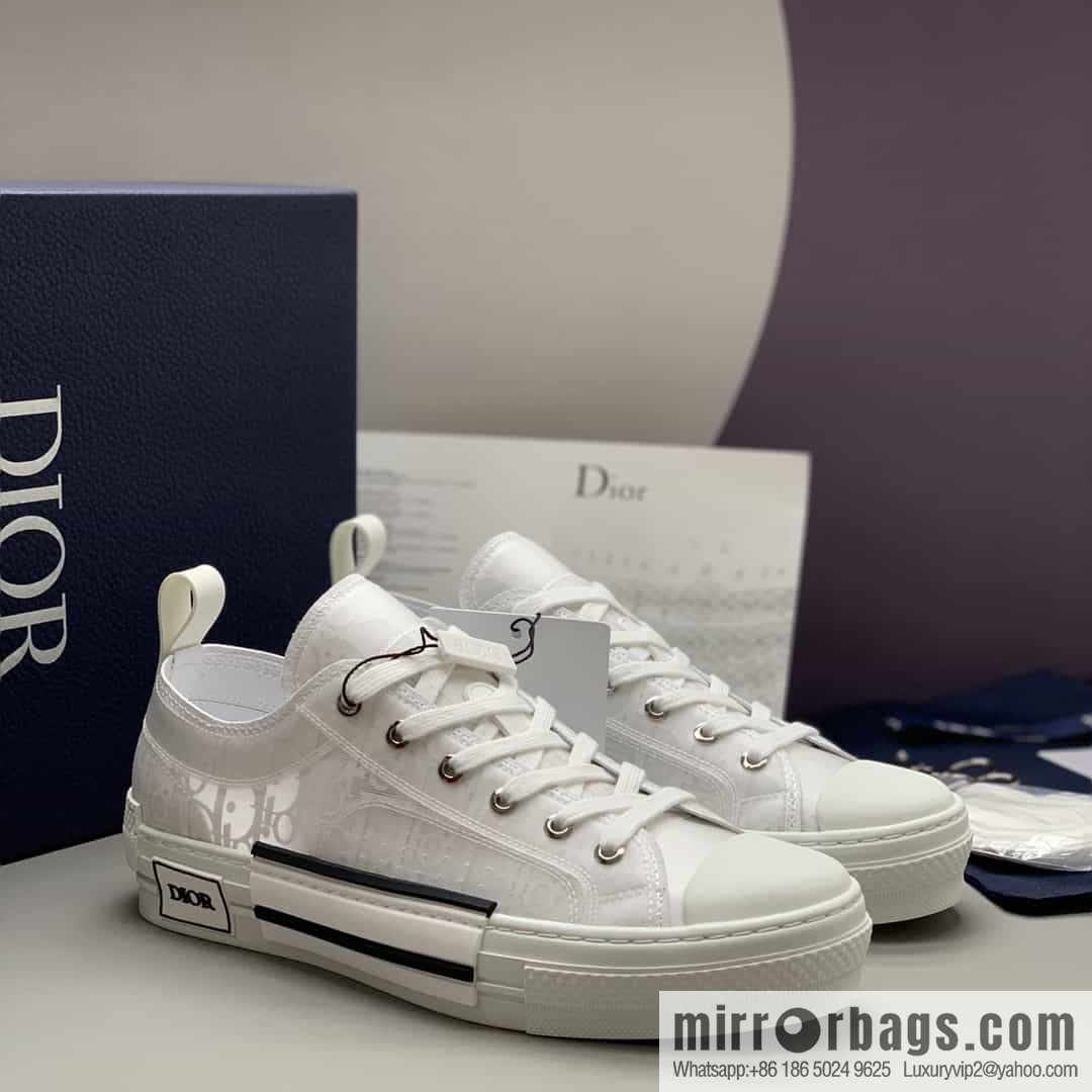 Dior Unisex low-top shoes with clear mesh fabric inserts and grey Oblique printed canvas