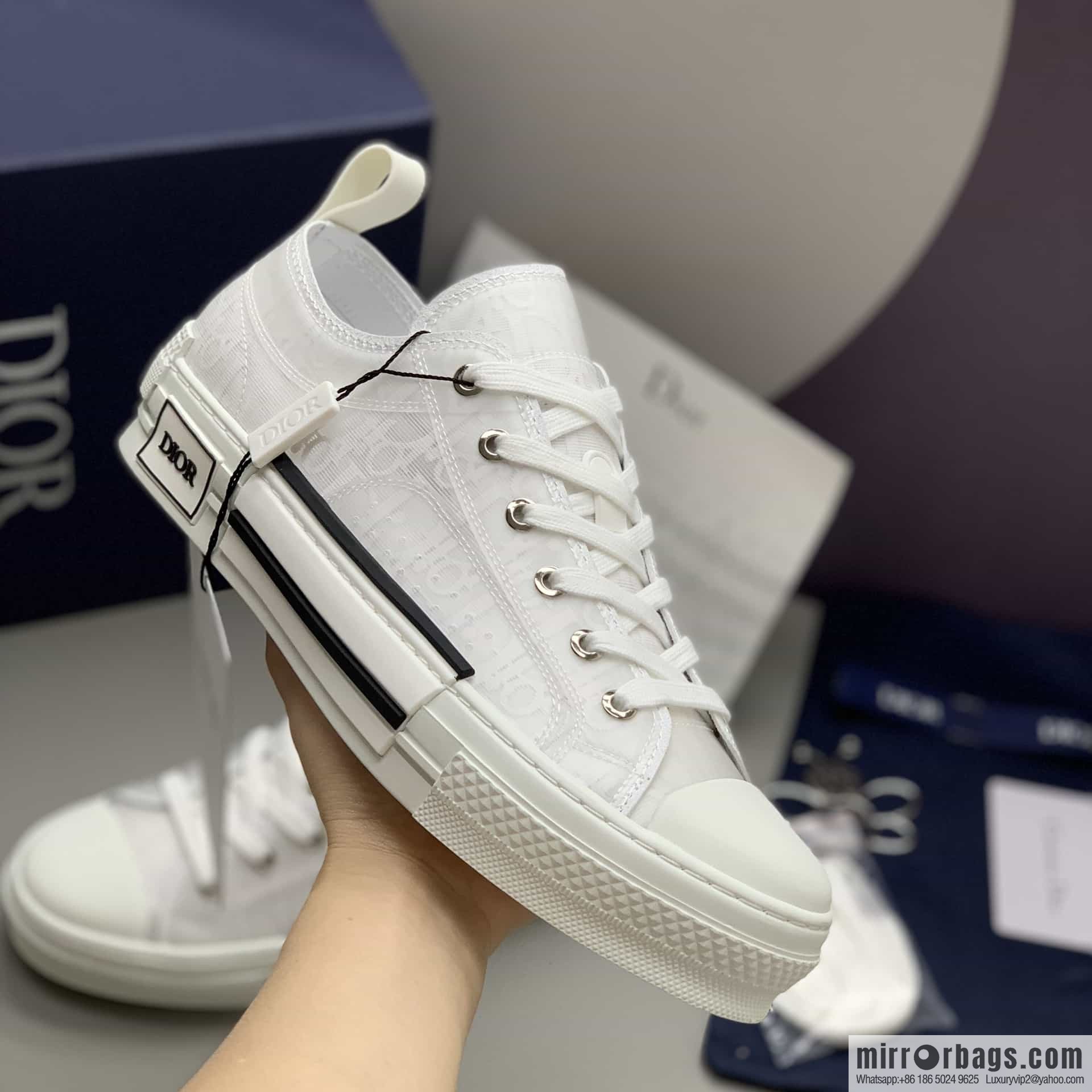 Dior Unisex low-top shoes with clear mesh fabric inserts and grey Oblique printed canvas