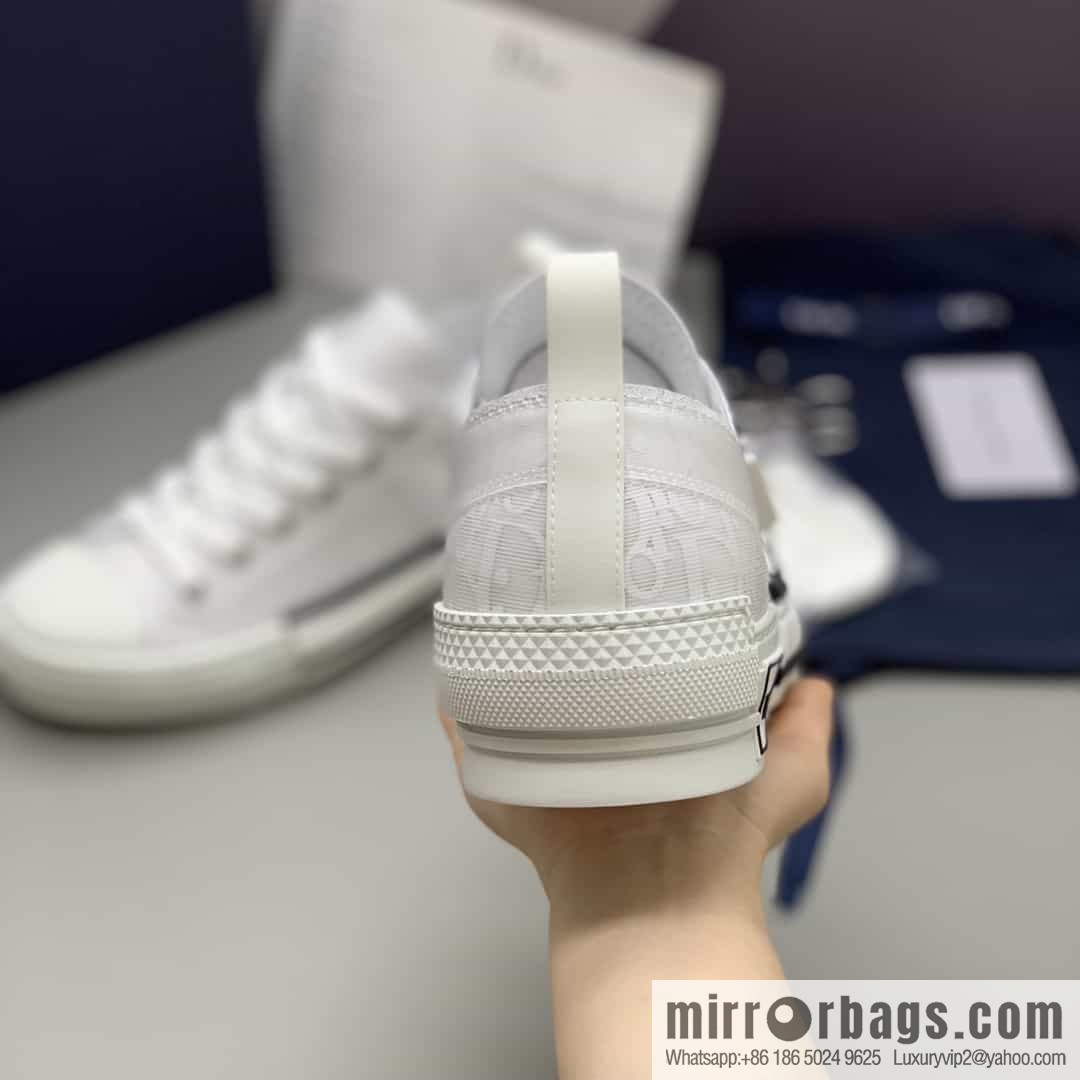 Dior Unisex low-top shoes with clear mesh fabric inserts and grey Oblique printed canvas